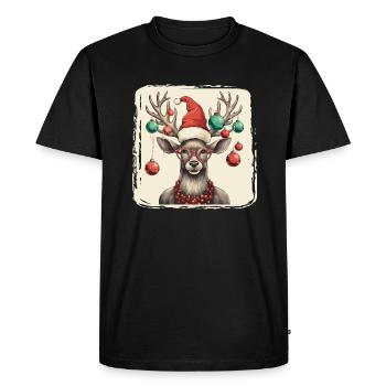Renne avec boules de Noël et chapeau - T-shirt Premium bio Homme - noir - Devant - Nico (187cm)