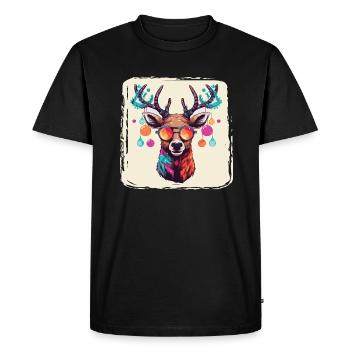 Renne avec boules de Noël et chapeau - T-shirt Premium bio Homme - noir - Devant - Nico (187cm)