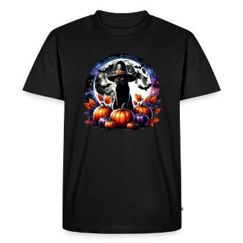 Chat effrayé, pas de friandises, juste des tours d’Halloween - T-shirt Premium bio Homme - noir - Devant - Nico (187cm)