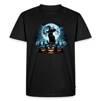 Joyeux Halloween, chat effrayé - T-shirt Premium bio Homme - noir - Devant - Nico (187cm)