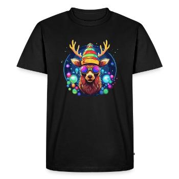 Renne avec boules de Noël et chapeau - T-shirt Premium bio Homme - noir - Devant - Nico (187cm)