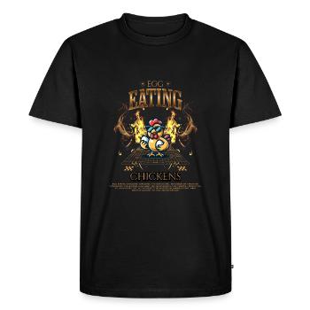 Poule mangeant des œufs - T-shirt Premium bio Homme - noir - Devant - Nico (187cm)