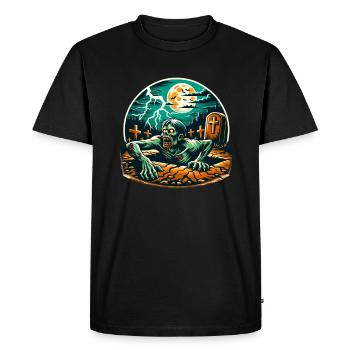Joyeux Halloween Zombie Cimetière Pleine Lune - T-shirt Premium bio Homme - noir - Devant - Nico (187cm)
