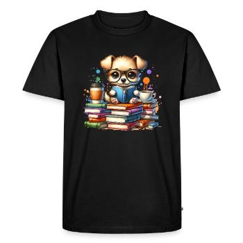 Reading is my hobby: Cute puppy with glasses - Men's Premium Organic T-Shirt - black - Front - Nico (187cm)