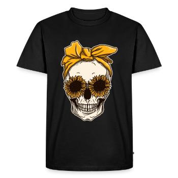 Sunflower skull skeleton neckerchief Halloween - Men's Premium Organic T-Shirt - black - Front - Nico (187cm)