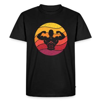 Culturisme Double Biceps Retro Style Vintage - T-shirt Premium bio Homme - noir - Devant - Nico (187cm)