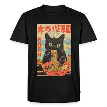 Drôle de chat Ramen Japonais Japon Amoureux - T-shirt Premium bio Homme - noir - Devant - Nico (187cm)