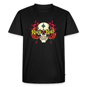 Rock'n'Roll Skull with Flowers - Men's Premium Organic T-Shirt - black - Front - Nico (187cm)