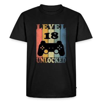 Gamer, Spieler, Geburtstag - Level 18 Unlocked - Männer Premium Bio T-Shirt - Schwarz - Vorne - Nico (187cm)