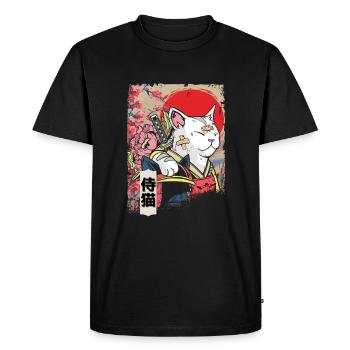 Japon Samouraï Chat Guerrier Ninja Chat - T-shirt Premium bio Homme - noir - Devant - Nico (187cm)