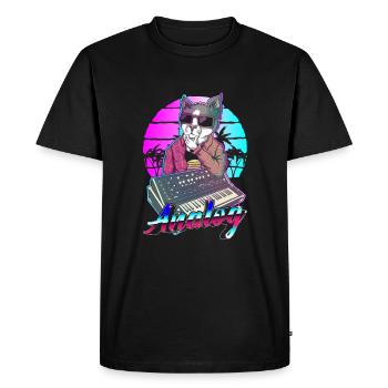Synthétiseur Vaporwave chat modulaire analogique - T-shirt Premium bio Homme - noir - Devant - Nico (187cm)