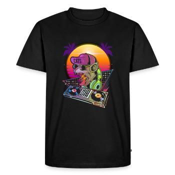 Disco Cat DJ Vaporwave 80s 90s Techno Music - Men's Premium Organic T-Shirt - black - Front - Nico (187cm)