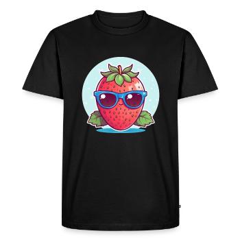 Kawaii Strawberry in Sunset: Cool & Fruity - Men's Premium Organic T-Shirt - black - Front - Nico (187cm)