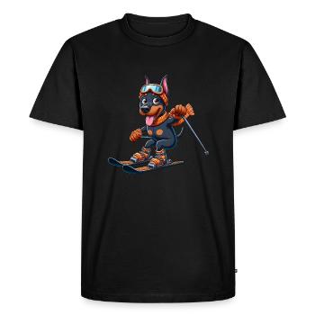 Doberman à skis - vacances d’hiver en style bande dessinée - T-shirt Premium bio Homme - noir - Devant - Nico (187cm)