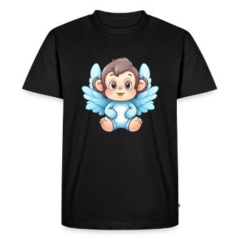 Singe Chimpanzé Ailes d’ange mignon kawaii - T-shirt Premium bio Homme - noir - Devant - Nico (187cm)