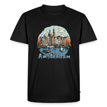 Amsterdam, Pays-Bas, Pays-Bas - Grunge Harbour et - T-shirt Premium bio Homme - noir - Devant - Nico (187cm)