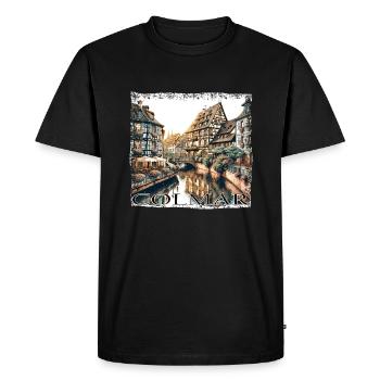 Colmar Old Town: Half-Timbered Houses & Canals in Grunge - Men's Premium Organic T-Shirt - black - Front - Nico (187cm)