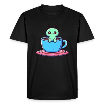 Green Alien & Coffee Tea: Interstellar Break with - Men's Premium Organic T-Shirt - black - Front - Nico (187cm)