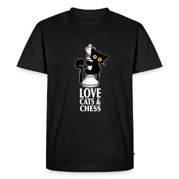 Chat noir mignon, grimpe sur les dames des échecs - T-shirt Premium bio Homme - noir - Devant - Nico (187cm)