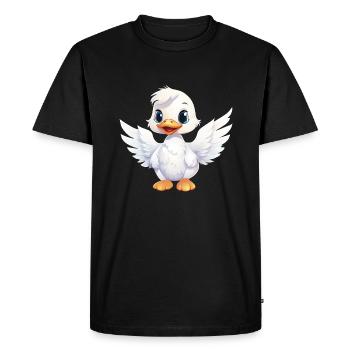 Canard Blanc Ange Ailes Mignon Bande Dessinée - T-shirt Premium bio Homme - noir - Devant - Nico (187cm)