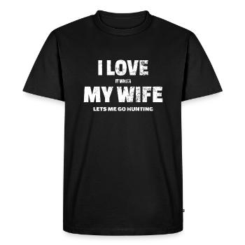 Chemise de chasse: j'aime ma femme - T-shirt Premium bio Homme - noir - Devant - Nico (187cm)