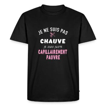 Je suis pas chauve je suis capillairement pauvre - T-shirt Premium bio Homme - noir - Devant - Nico (187cm)