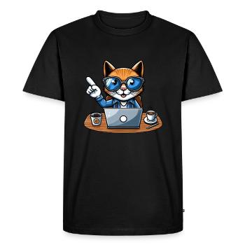 Chat et matou au bureau - patron avec café PDG - T-shirt Premium bio Homme - noir - Devant - Nico (187cm)