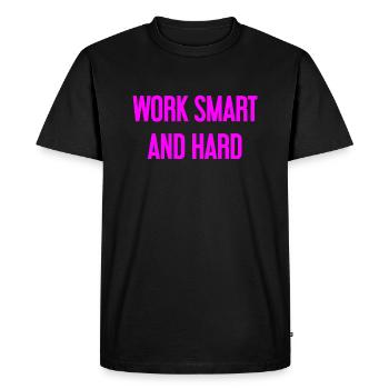 Work Smart and Hard – Success motto for doers - Men's Premium Organic T-Shirt - black - Front - Nico (187cm)