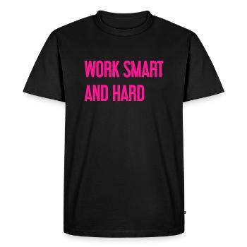 Work Smart and Hard – Success motto for doers - Men's Premium Organic T-Shirt - black - Front - Nico (187cm)