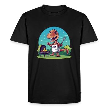 Cute Comic Dino at Barbecue - Men's Premium Organic T-Shirt - black - Front - Nico (187cm)