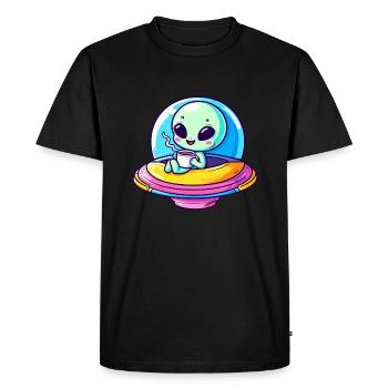 Un extraterrestre mignon comique extraterrestre dans UFO avec - T-shirt Premium bio Homme - noir - Devant - Nico (187cm)
