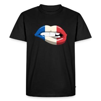 France Drapeau: Lèvres Bouche Drapeau français - T-shirt Premium bio Homme - noir - Devant - Nico (187cm)
