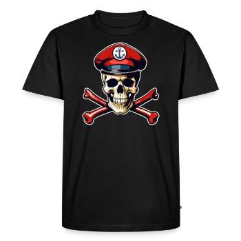 Crâne avec casquette de capitaine - T-shirt Premium bio Homme - noir - Devant - Nico (187cm)