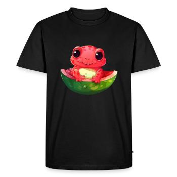 Axolotl extraterrestre rouge kawaii avec pastèque - T-shirt Premium bio Homme - noir - Devant - Nico (187cm)