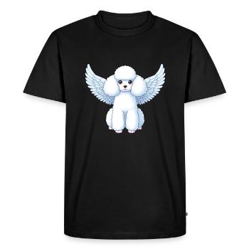 Caniche blanc aux ailes d’ange - Bonbons - T-shirt Premium bio Homme - noir - Devant - Nico (187cm)