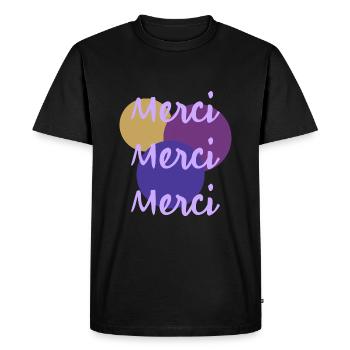 MERCI. THANKS. THANK YOU. ANNIVERSAIRE. NAISSANCE. - T-shirt Premium bio Homme - noir - Devant - Nico (187cm)