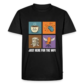 Office Life: Just Here for the WiFi - Männer Premium Bio T-Shirt - Schwarz - Vorne - Nico (187cm)