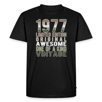 Limited Edition Since 1977 Birthday Vintage 1977 - Men's Premium Organic T-Shirt - black - Front - Nico (187cm)