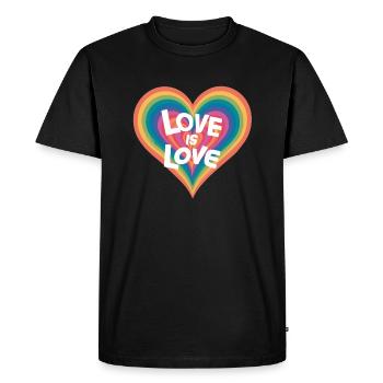 Mois de la fierté - Love is Love - Communauté LGBTQ+ - T-shirt Premium bio Homme - noir - Devant - Nico (187cm)