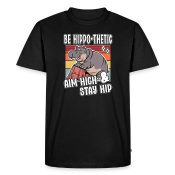Be Hippo-thetic Aim High Stay Hip Funny Hippo - Men's Premium Organic T-Shirt - black - Front - Nico (187cm)