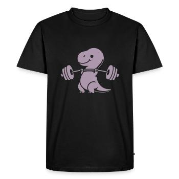 T-Rex avec entraînement avec haltères - T-shirt Premium bio Homme - noir - Devant - Nico (187cm)