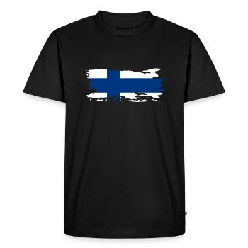 Finland flag banner country Suomi Helsinki - Men's Premium Organic T-Shirt - black - Front - Nico (187cm)