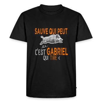 Gabriel c est gabriel qui tire Humour Chasseur - T-shirt Premium bio Homme - noir - Devant - Nico (187cm)