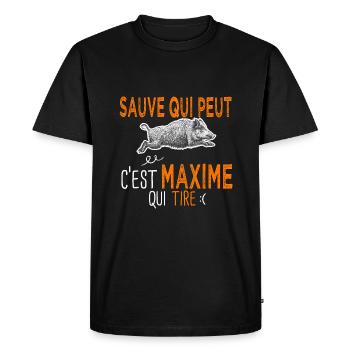 Maxime c est maxime qui tire Humour Chasseur - T-shirt Premium bio Homme - noir - Devant - Nico (187cm)