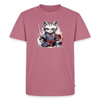 Chat samouraï bande dessinée Japon chat combattant animal de compagnie - T-shirt Premium bio Homme - mauve - Devant - Nico (187cm)