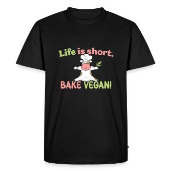 Life is short - Bake vegan! - Men's Premium Organic T-Shirt - black - Front - Nico (187cm)