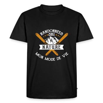 Randonnées, ski et nature : mon mode de vie - T-shirt Premium bio Homme - noir - Devant - Nico (187cm)