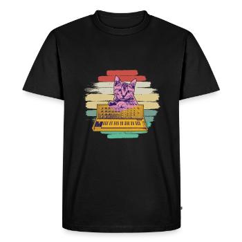 Synthesizer Keyboard Cat Retro Analog Modular - Men's Premium Organic T-Shirt - black - Front - Nico (187cm)