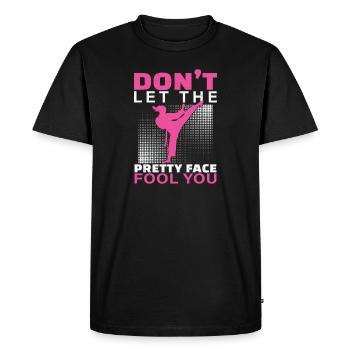 Don't Let The Pretty Face Fool You Drôle Karaté - T-shirt Premium bio Homme - noir - Devant - Nico (187cm)