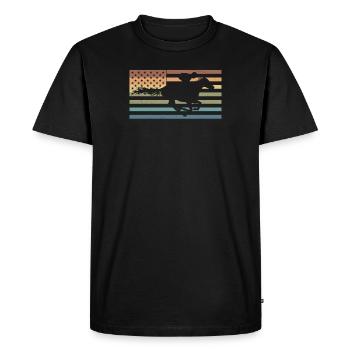Retro American Flag Horse Racing For A - Men's Premium Organic T-Shirt - black - Front - Nico (187cm)